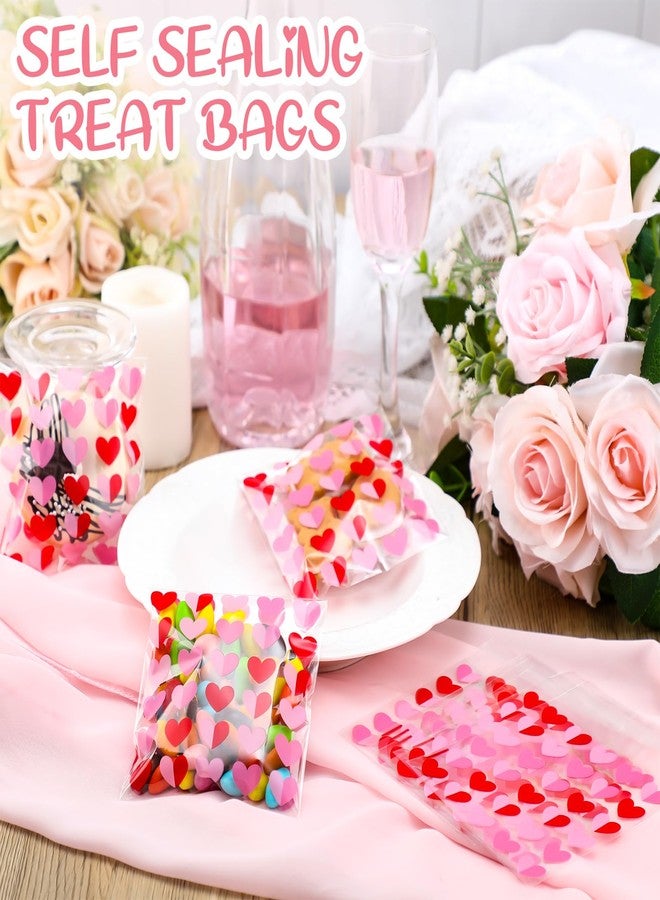 Supervitae 200 Pcs Valentines Cellophane Cookie Bags Bulk 4 x 4 Inch Heart Cellophane Bags Self Adhesive Clear Treat Goodie Gift for Valentine's Day Party Supplies Snacks Bakery Cookie Packaging - Image 3